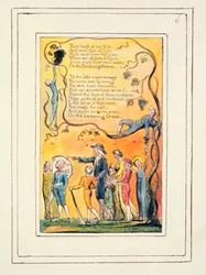 P.124-1950.pt6 Echoing Green（続き）：Songs of Innocence and of Experience（copy R）c.1802-08（etching、ink and wc）のプレート6